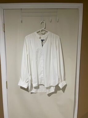 NWT rag & bone Carly Poplin Top Cream Collarless V-Neck Long Sleeve Blouse L